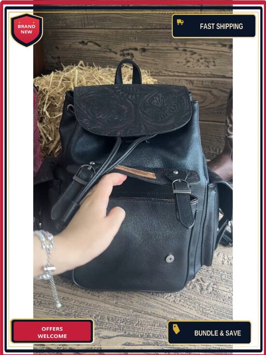Western Floral Tooled Backpack Purse for Women - Faux Leather Laptop Travel Bag